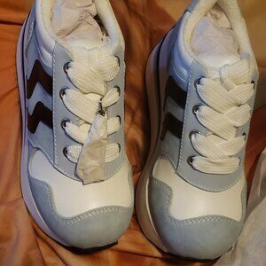 Dolls Kill White and Light Blue Platform Sneakers